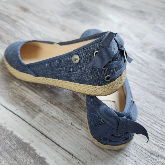 Ugg Indah Ballet Flat Denim Blue Western Girl Country Core Lace Ribbon 6.5 NEW - Picture 13 of 16